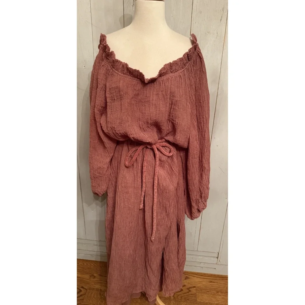 Tory‎ Burch Linen Gauze Oversized Bishop Sleeve Midi Dress Terra-Cotta S-XL